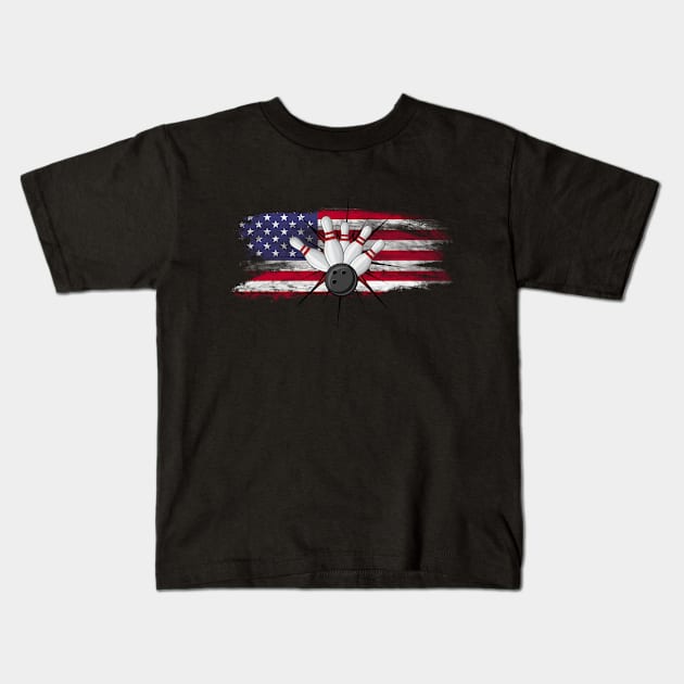 American Flag Bowling Apparel - Bowling Clothing for Bowlers Kids T-Shirt by Peter smith